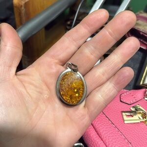 Amber And Sterling Pendant
